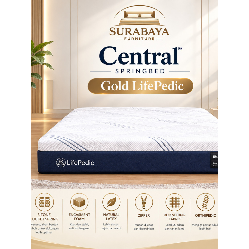 Central Gold LifePedic Springbed Orthopedic 3 Zone Pocket Spring + Natural Latex