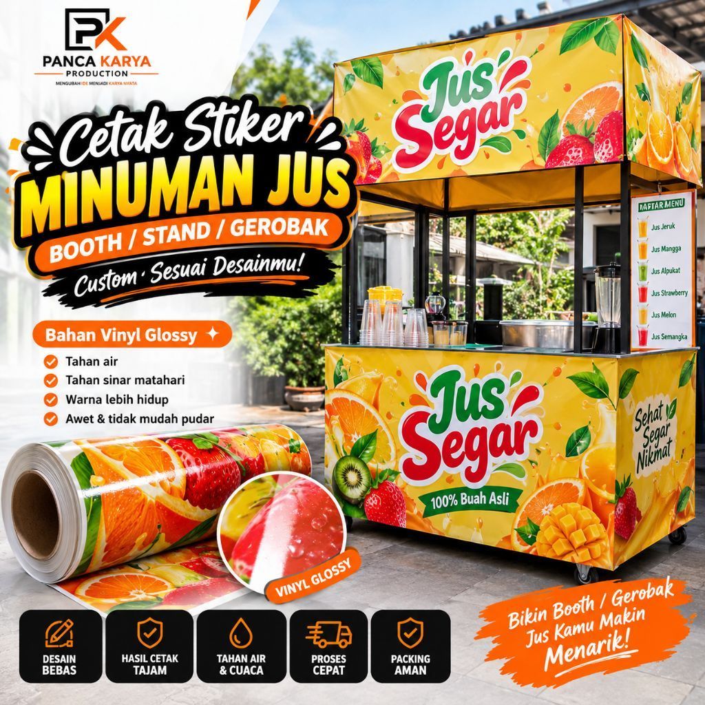 CETAK STIKER STAND/BOOTH/GEROBAK MINUMAN JUS CUSTOME