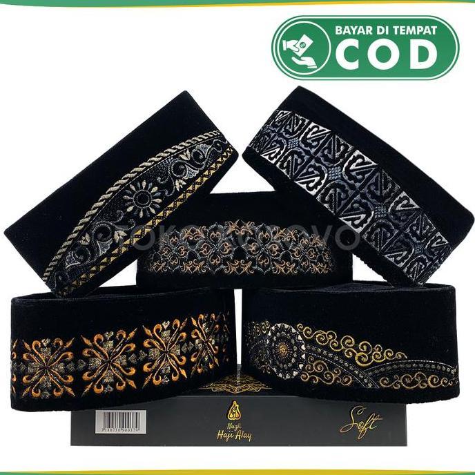 Songkok Premium HAJI ALAY BORDIR SPESIAL AC Tinggi 9 Cm Motif Batik, NU Palestina, Peci Sholat Pria 