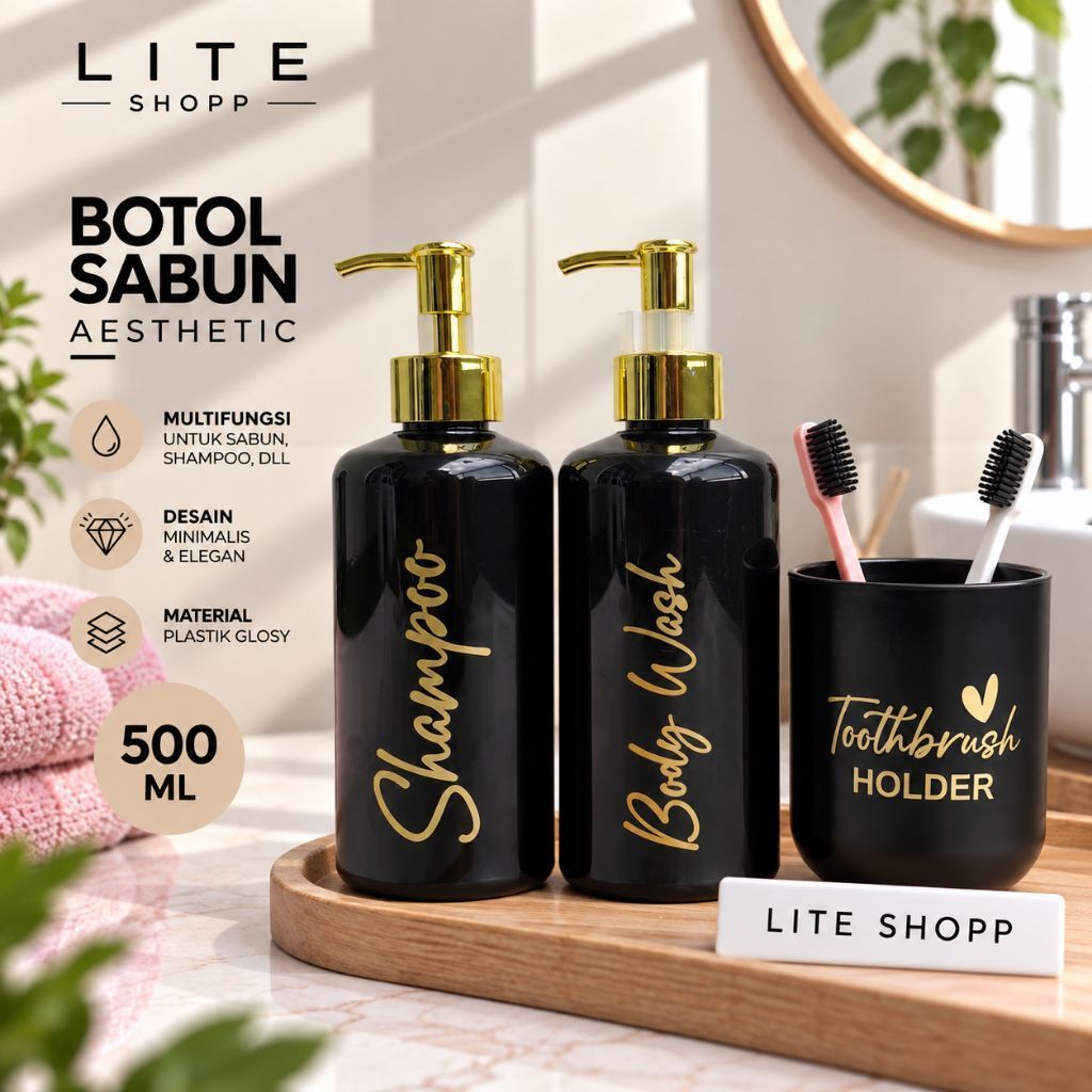 BOTOL REFILL SABUN CAIR 500ML HITAM GOLD AESTHETIC