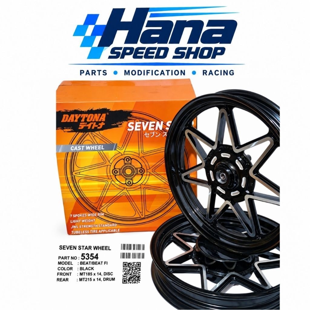 VELG RACING HONDA BEAT FI DAYTONA 7-STAR BLACK RING 14 VELG MOTOR
