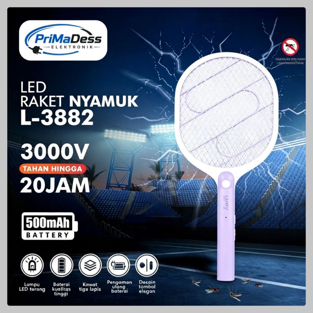 Raket Nyamuk Luby L-3882 Rechargeble Elektrik / Desain Tombol Elegan Luby L3882