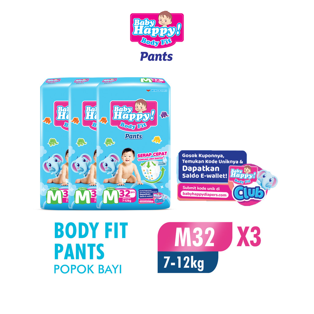 Baby Happy Pants Popok Bayi Celana M 32 x3