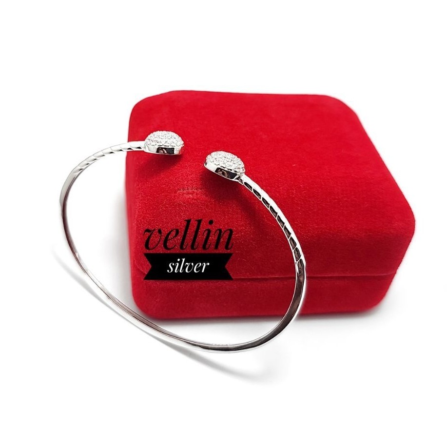 Gelang Tangan Bangle Oval Silver 925 Lapis Emas Putih - Gelang Wanita Perak 925 Antikarat