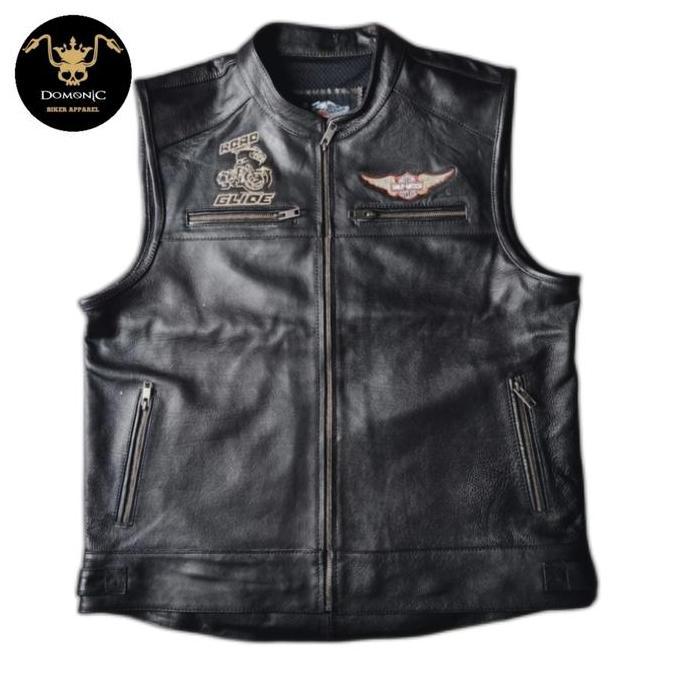CUSTOM VEST JAKET KULIT MOTOR HARLEY DAVIDSON HOG HDCI MBI KUALITAS ORINAL - VEST HD ROALGLIDE