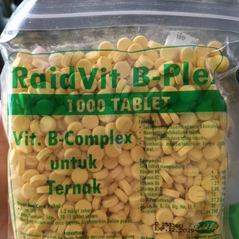 Vitamin B Komplek Tablet-B Komplek 1000 Tablet-Vitamin Hewan Ternak