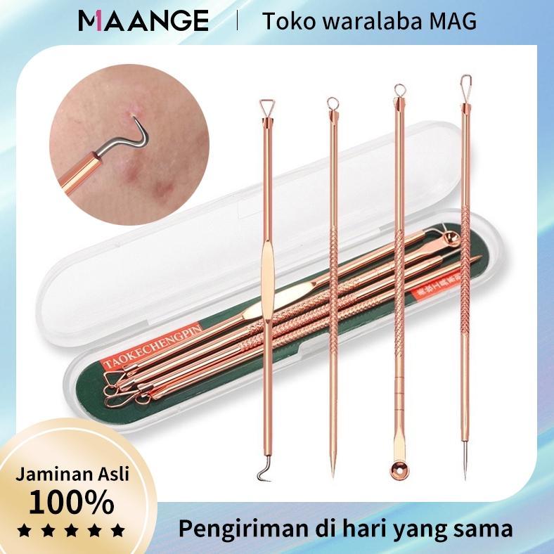 MAANGE 4 In 1 Pembersih Jerawat Alat Pembersih Komedo Remover Kit Pemencet Jerawat Stainless Steel A