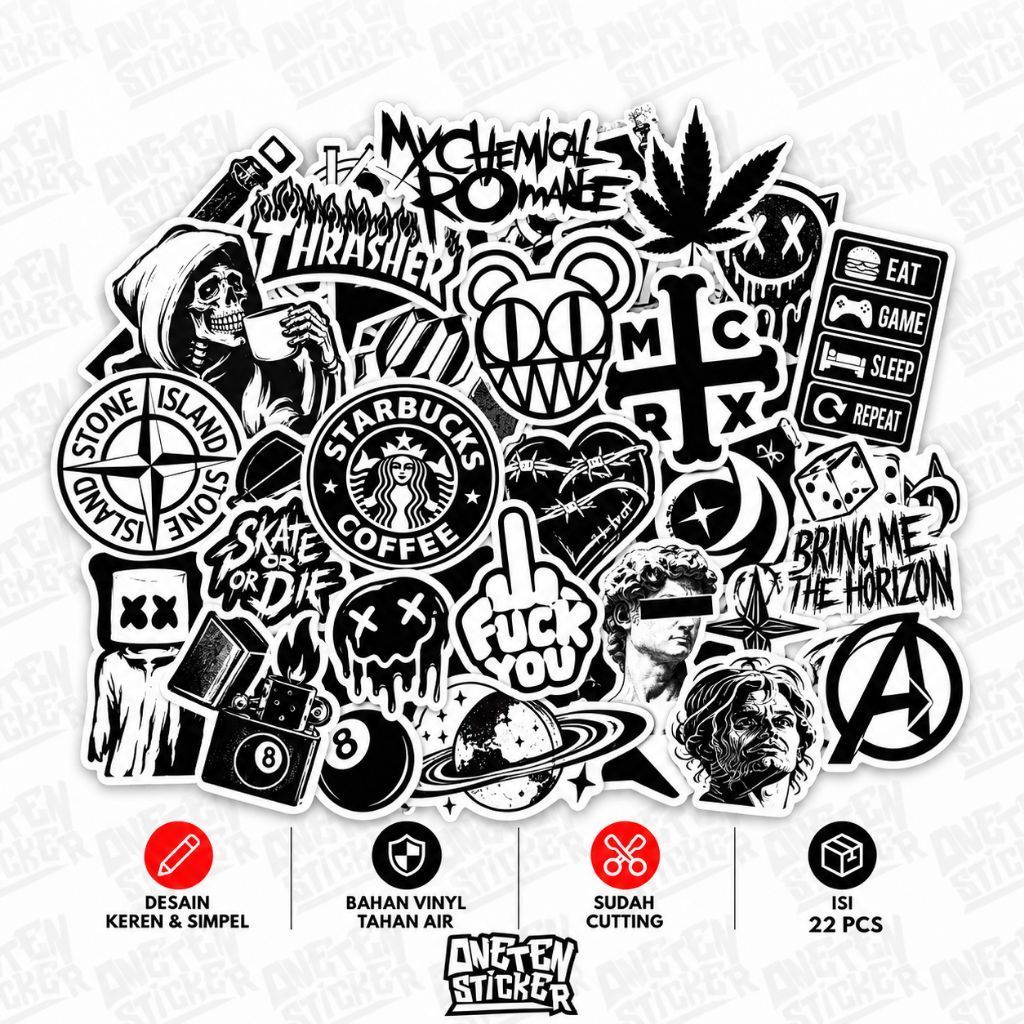 Stiker Aesthetic Hitam Putih Stiker Hp helm Laptop tumbler - One Ten Sticker