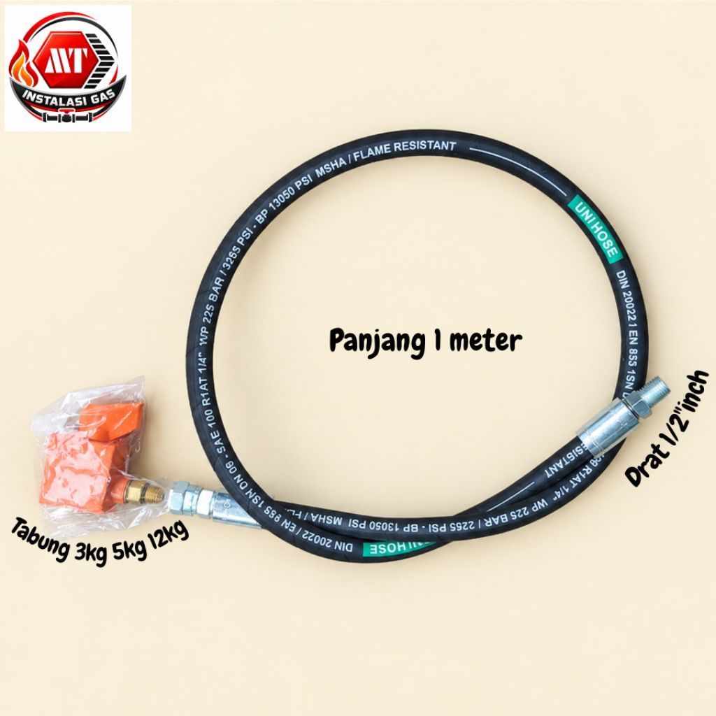 Selang Gas LPG 12kg 1/2"inch UNIHOSE + Regulator Zeppelin