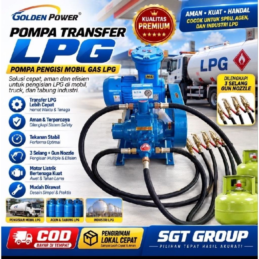 Pompa Transfer Isi Gas LPG Golden Power Pompa Pengisi Mobil Gas LPG 3 Selang Gun Nozzle Pump Truck L