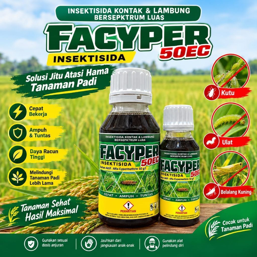 FACYPER 50EC Insektisida Alfa-Cypermethrin 50 g/L Obat Hama Belalang Kuning & Serangga pada Tanaman 