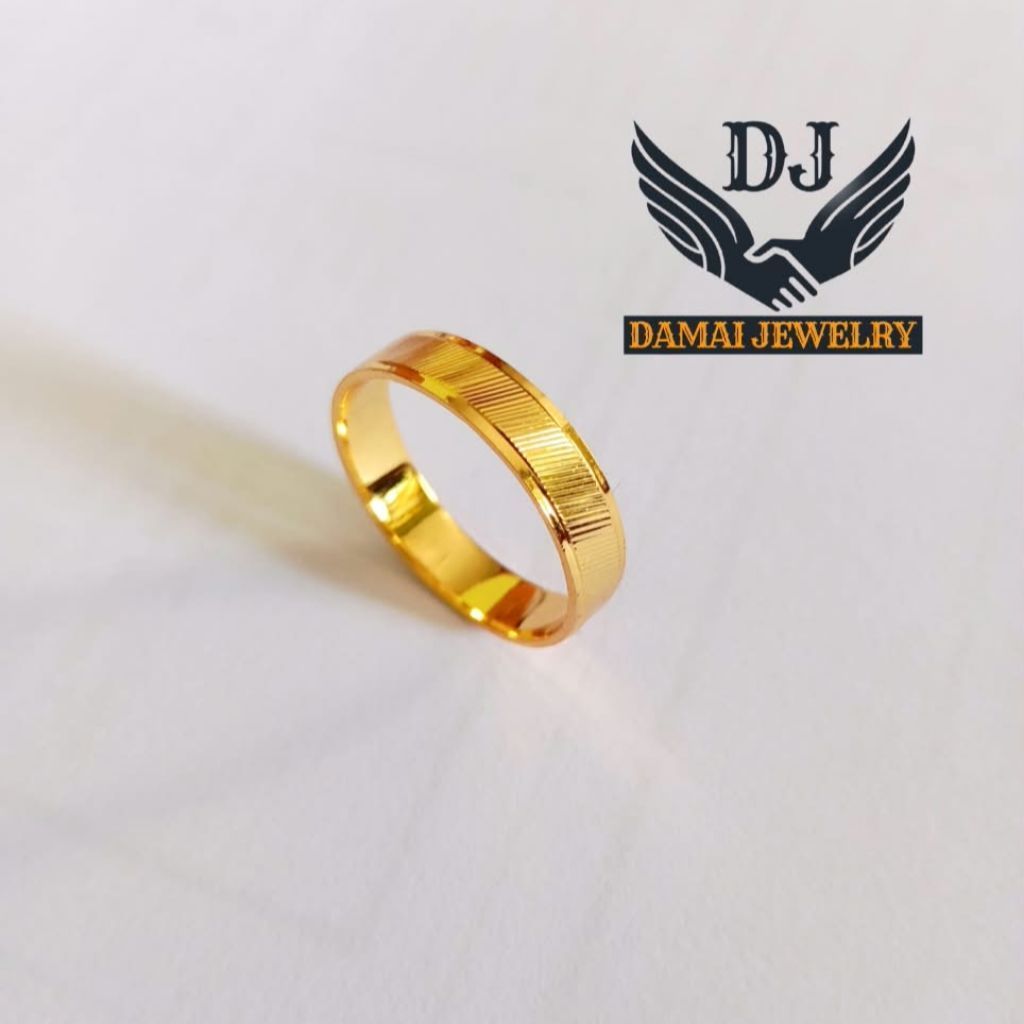 Cincin Motif Arsir Lapis Emas Anti Luntur Cincin Pria Wanita Mewah