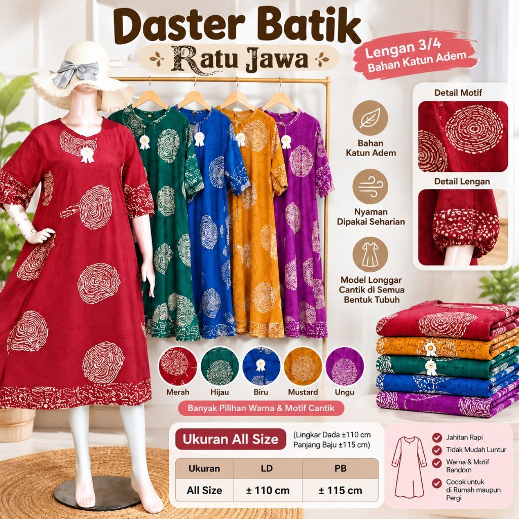 Daster Batik Cap RATU JAWA Lengan Pendek Katun