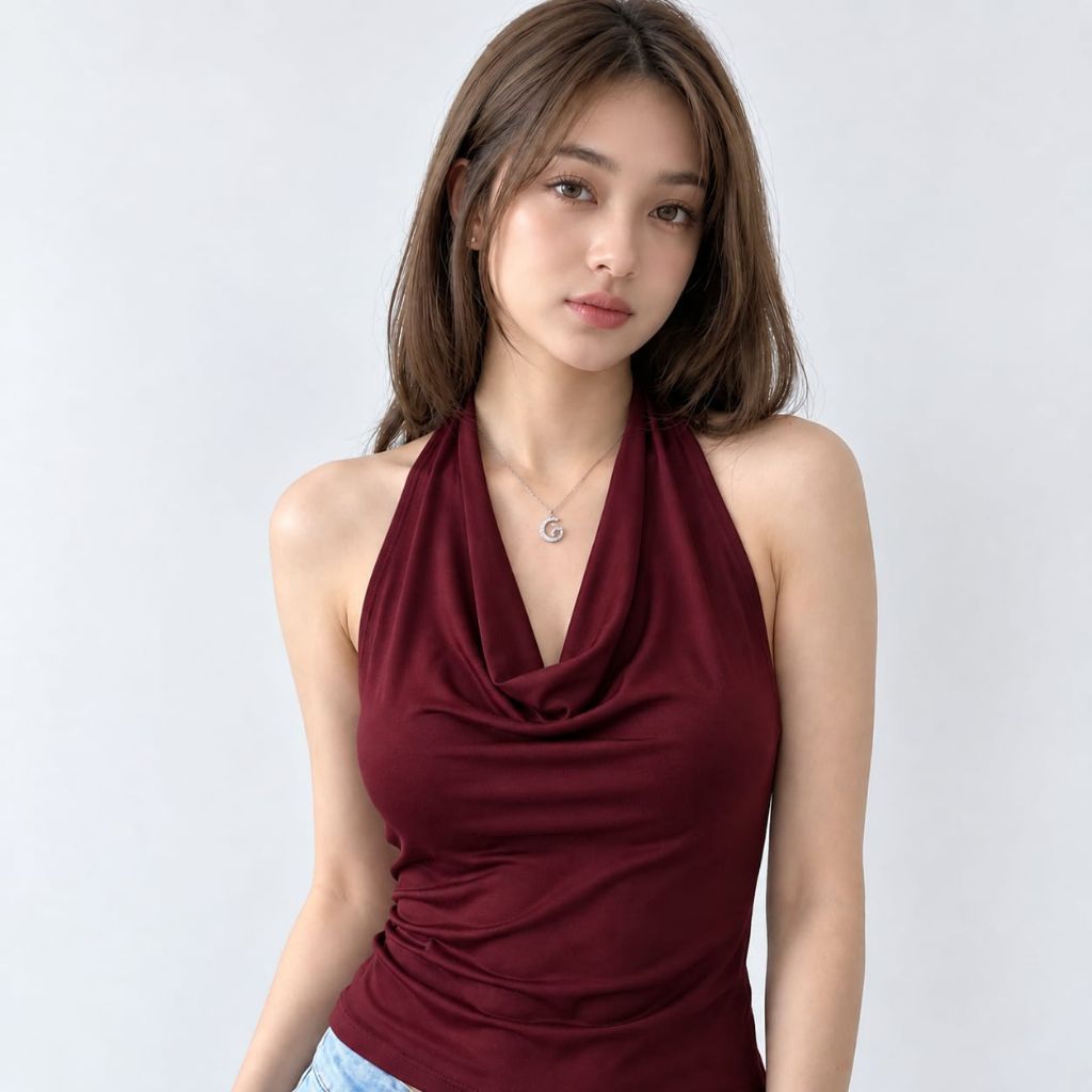 atasan halter cowl neck baju thangtop tali leher jersih tebal