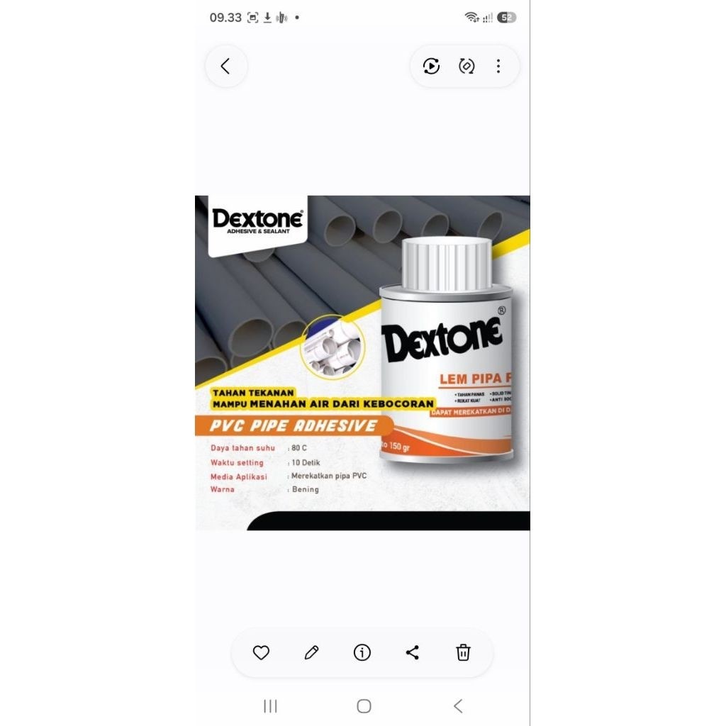 LEM PIPA PVC DEXTONE CAIR 150GR LEM PIPA