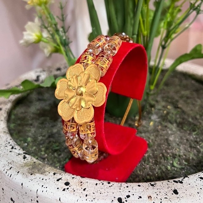 Gelang Perak Asli Sepuh Mas Charm Bunga – Model Pandora Wanita Elegan Batu Tibet Mantra
