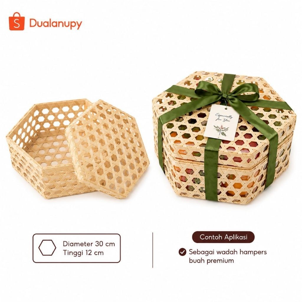 Keranjang Wadah Buah Hampers Seserahan Bambu Segi 6