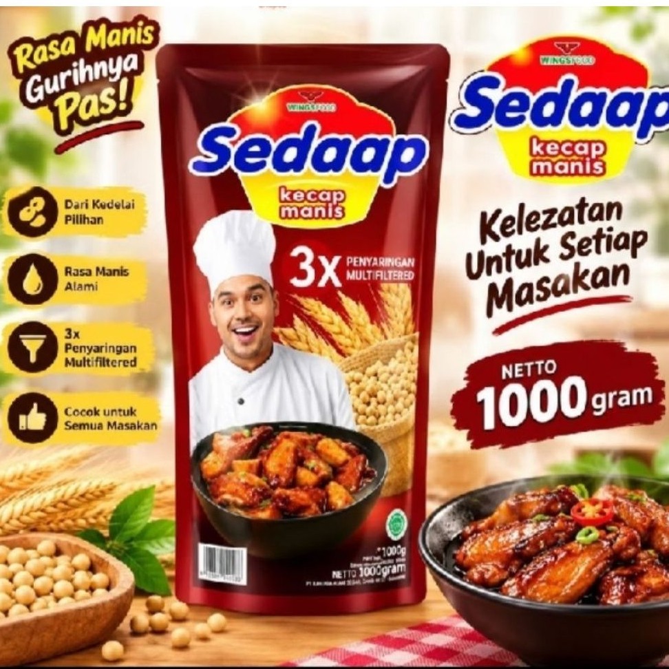 Kecap Manis Sedaap 1kg - Aroma Khas, Gurih, dan Kental - 1000g