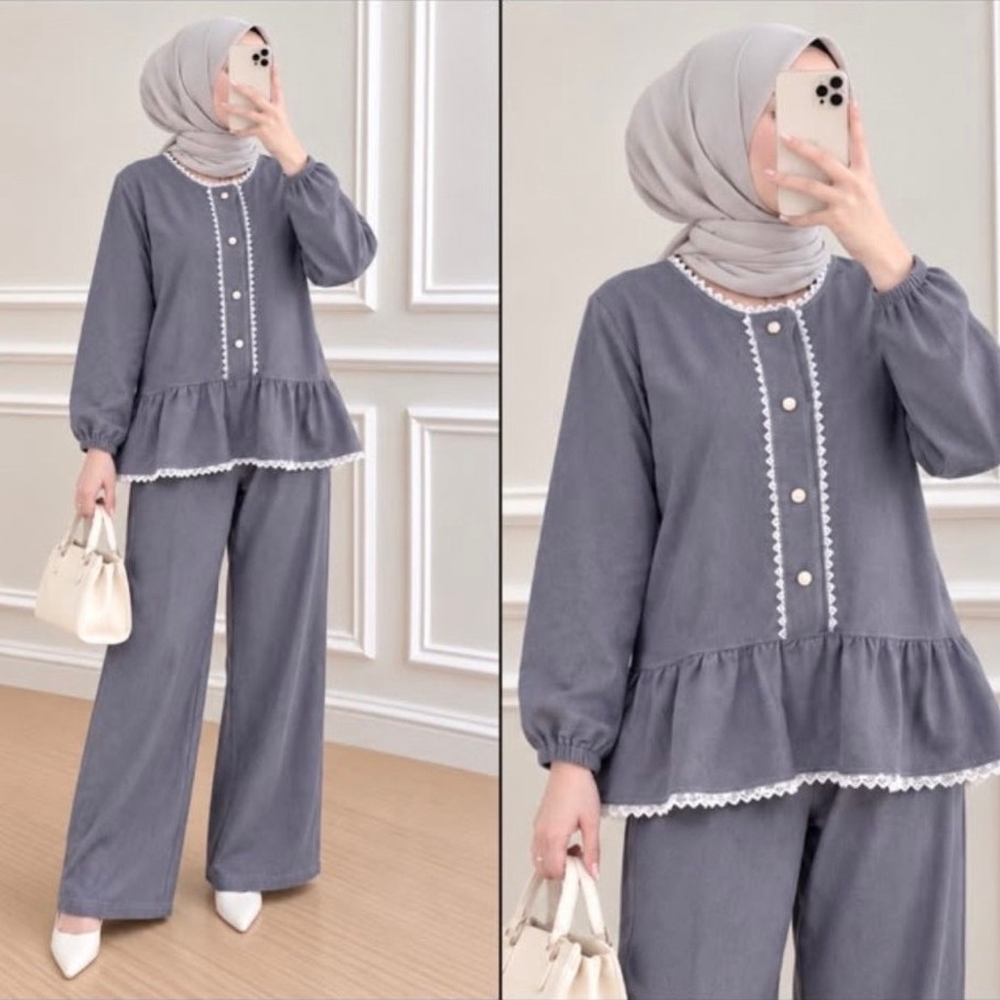 setelan celana wanita kaos knit kulot lebar setcel wanita knit setelan knit wanita