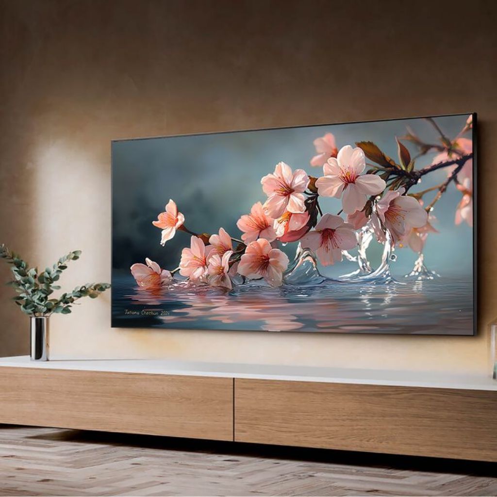 Kanvas dinding lukisan bunga sakura dengan air motif bunga untuk dekorasi dinding rumah