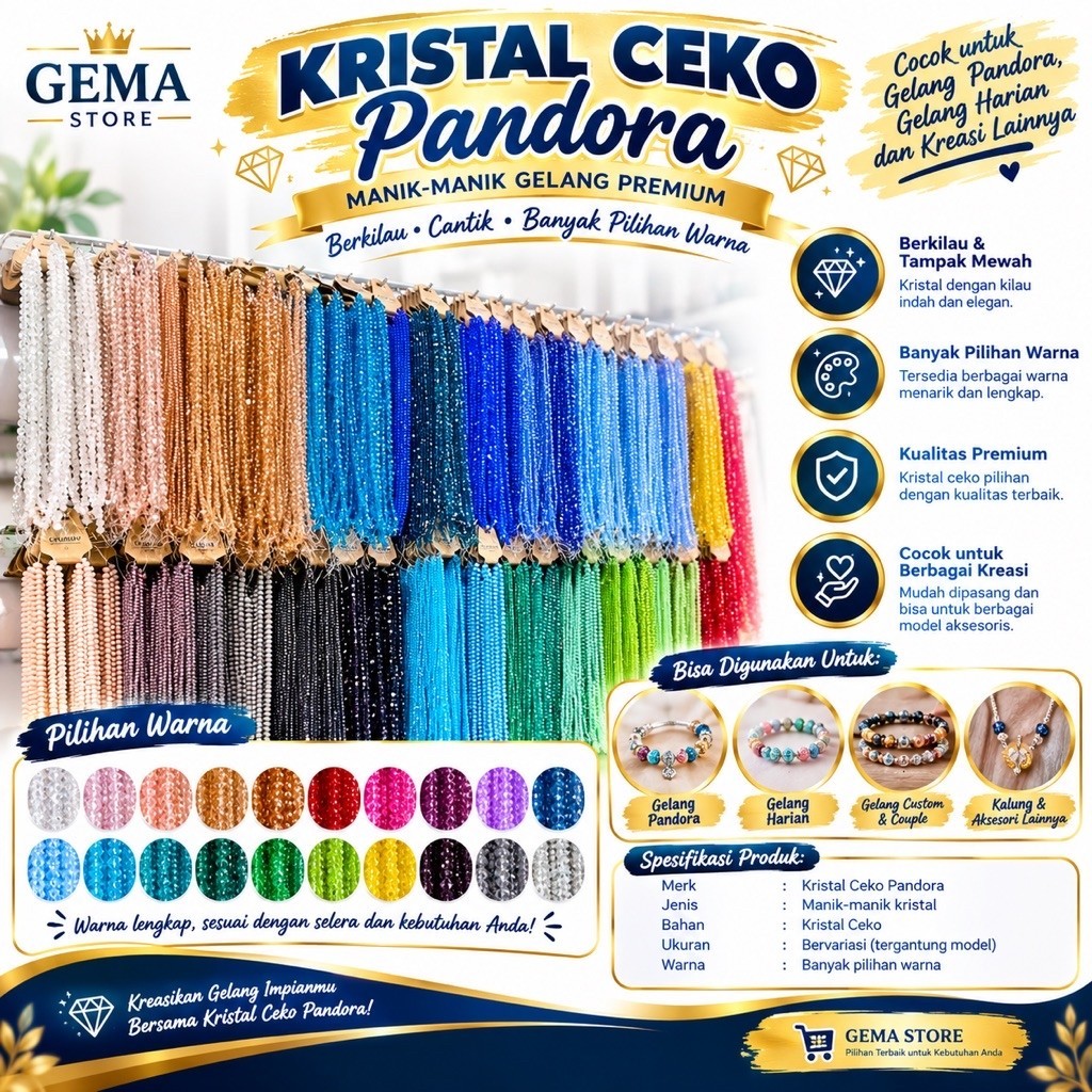 Kristal ceko Pandora | Kristal Ceko mengkilap | Manik Manik Kristal