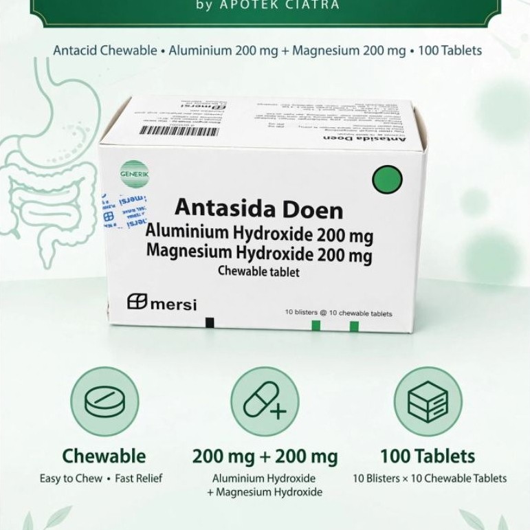 Antasida Doen Mersi Box 100 Tablet Meredakan Mual Mersi Obat Kunyah