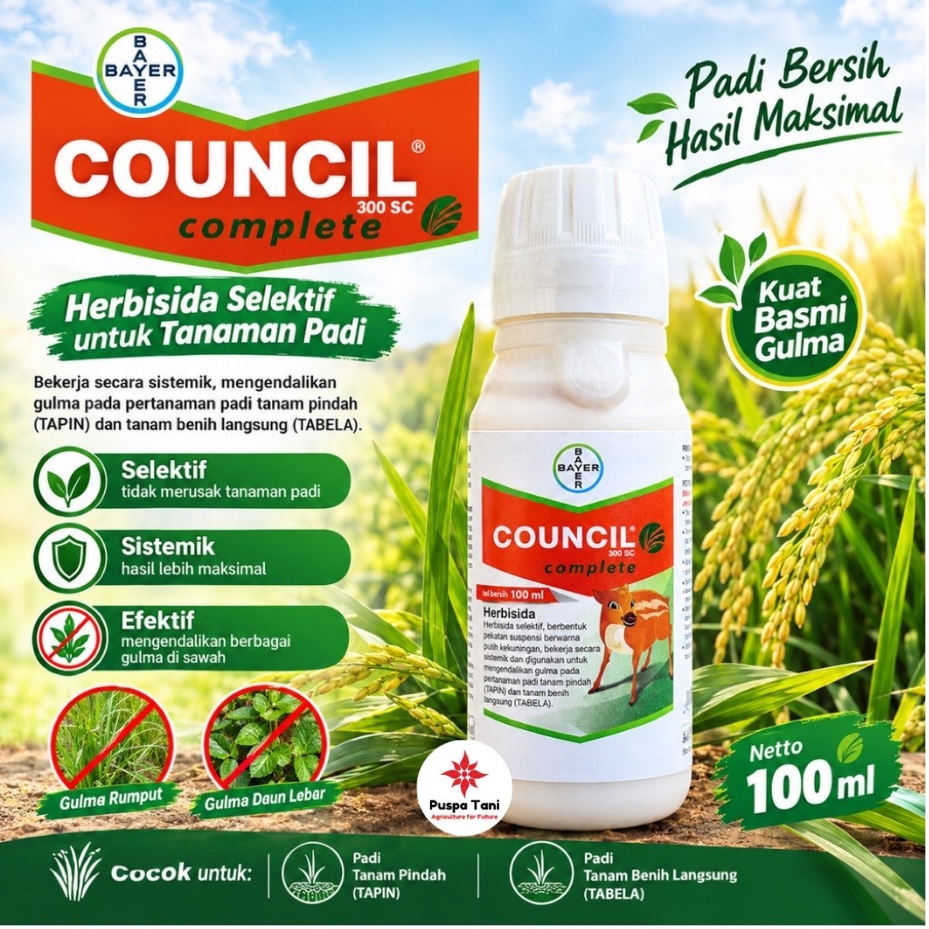 COUNCIL 300 SC 100 ML Herbisida Sistemik Pembasmi Gulma Tanaman Padi TAPIN TABELA