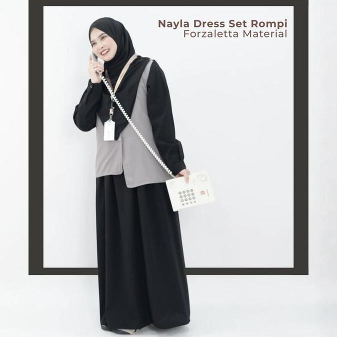 Asli- Mininos Nayla Dress Set Rompi Setelan Gamis Luaran Daily Remaja Muslimah