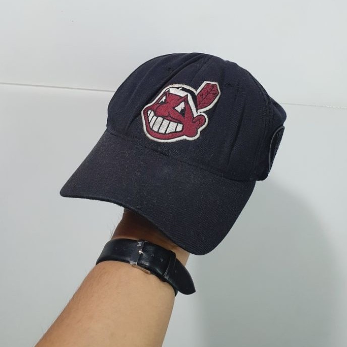 Topi Baseball MLB Vintage Cleveland Navy S-M Flexfit 90s Original