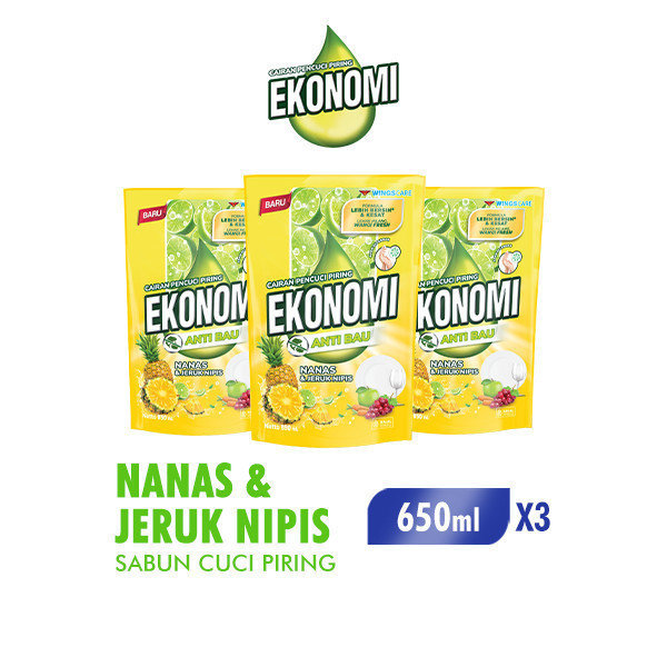 Ekonomi Power Liquid Sabun Cuci Piring Nanas & Jeruk Nipis Pouch 650 gr x3