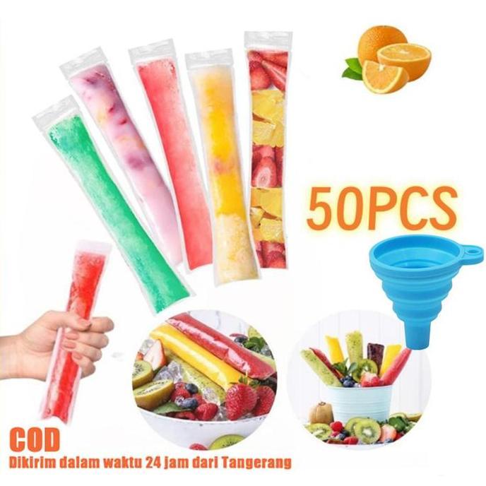 Qullki- 50 Pcs Plastik Es Lilin Klip Plastik Es Mambo Plastik Es Krim Pouch Panjang Plastik Klip