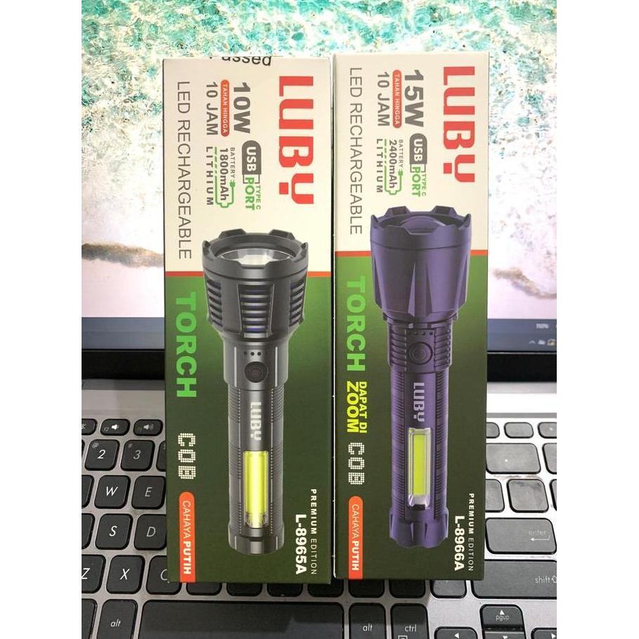 New - Luby L-8965A / L-8966A Senter Tangan Led Rechargeable Cob Cahaya Putih Senter Original Luby
