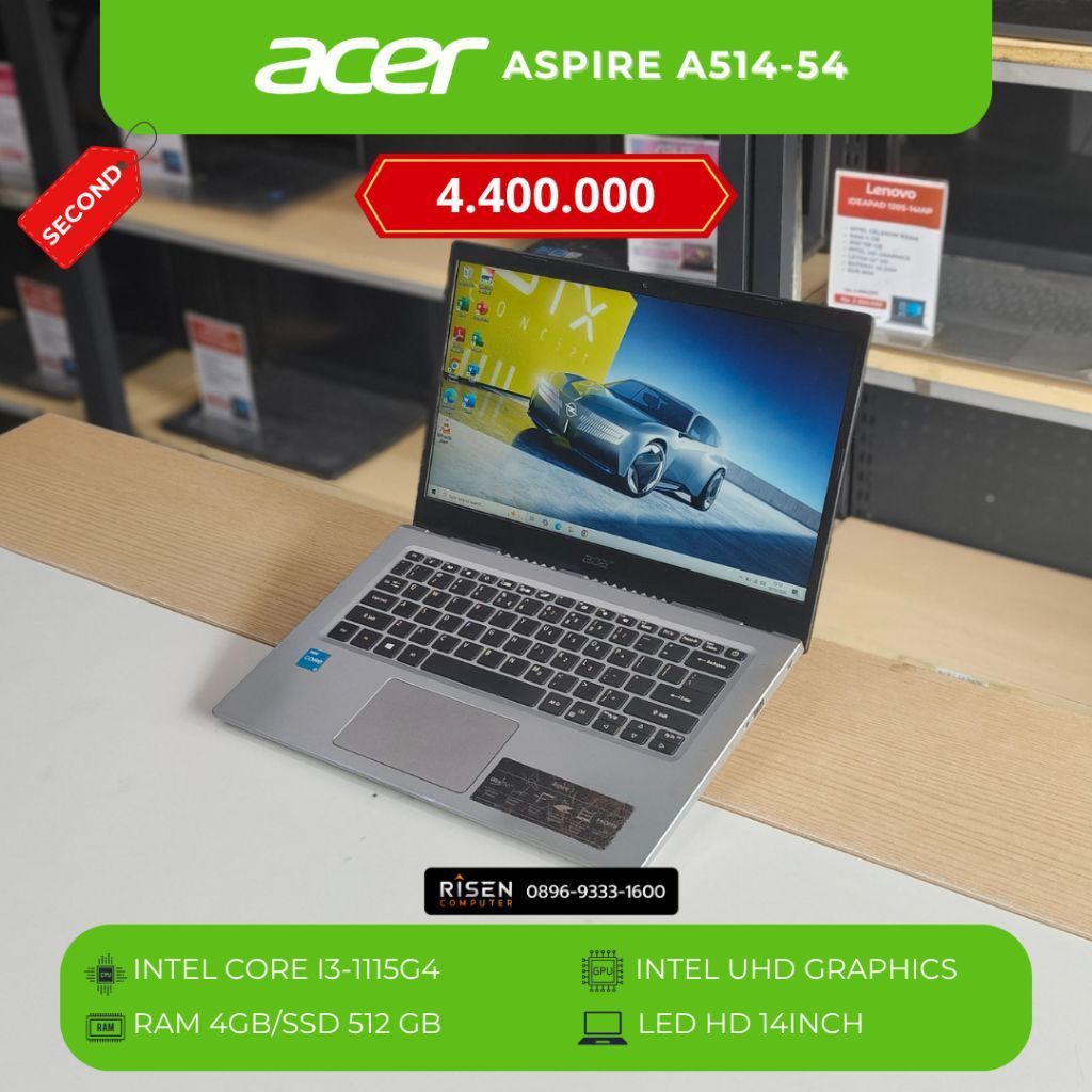 ACER ASPIRE A514-54 Intel Core I3-1115G4 RAM 4GB SSD 512GB HD 14Inch Notebook Second Bekas Laptop