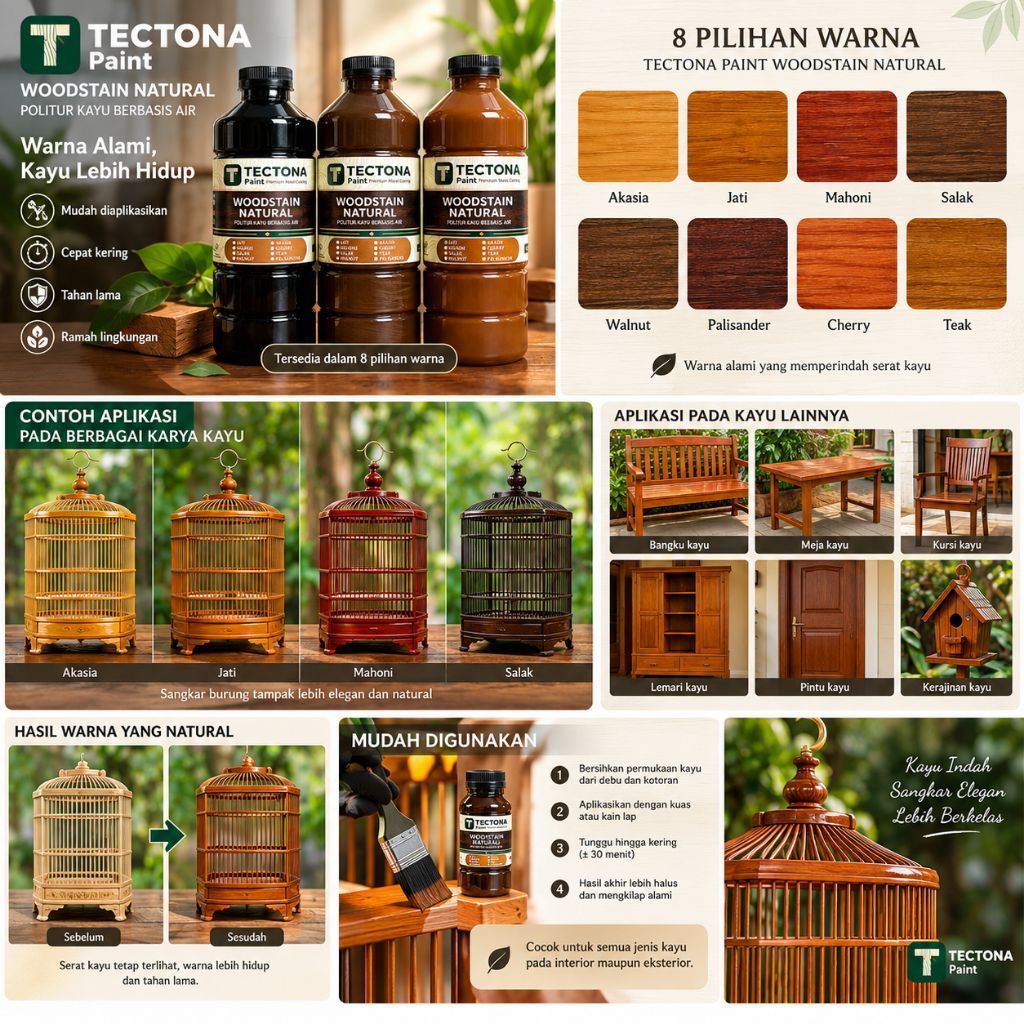 Politur Kayu Waterbased Tectona Paint Anti Jamur Cepat Kering Finishing Kayu Premium