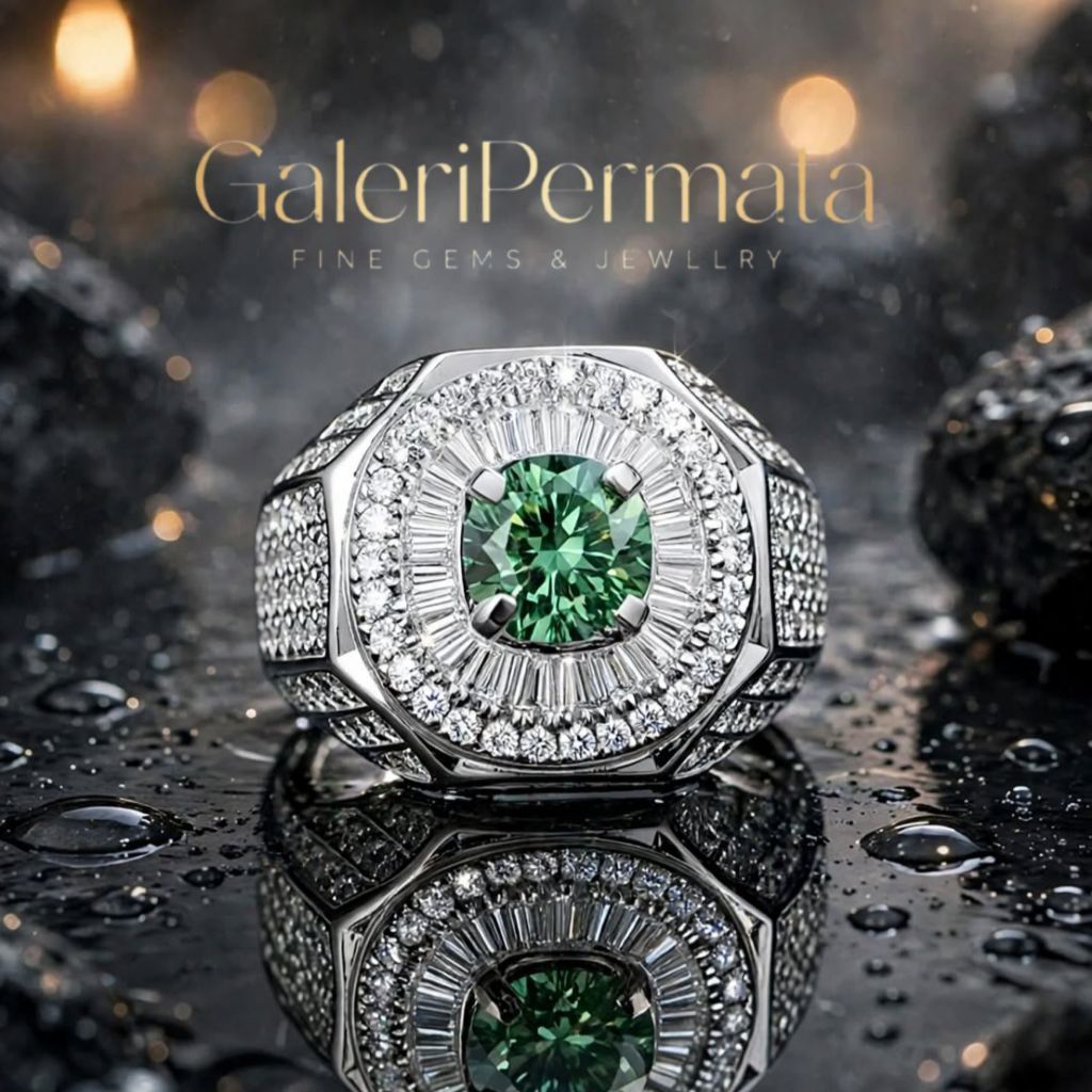 Cincin Exclusive Batu Green Moissanite Sertifikat Berlian Moissanite
