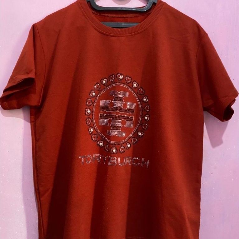 baju lengan pendek merah bata