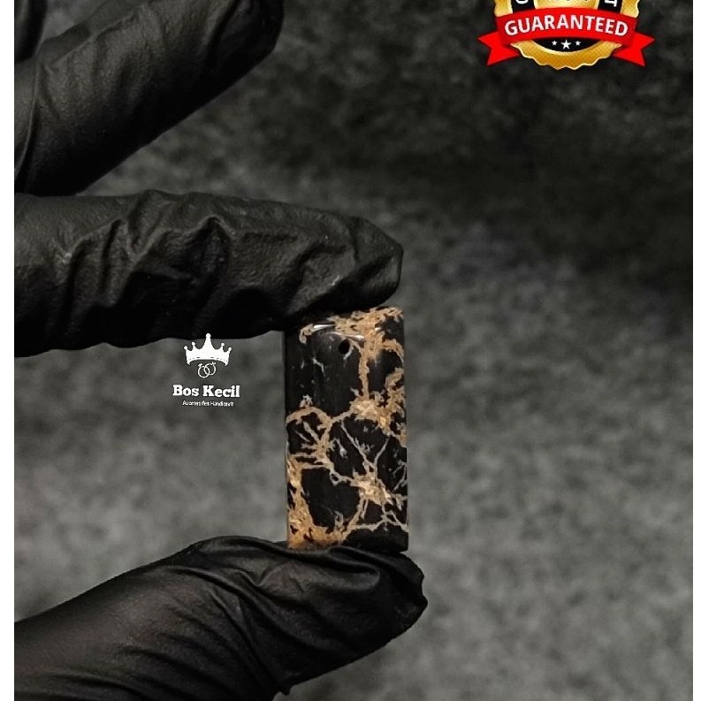 kalung titanium liontin batu badar besi semeru asli alam original/ liontin batu pirus hitam serat em
