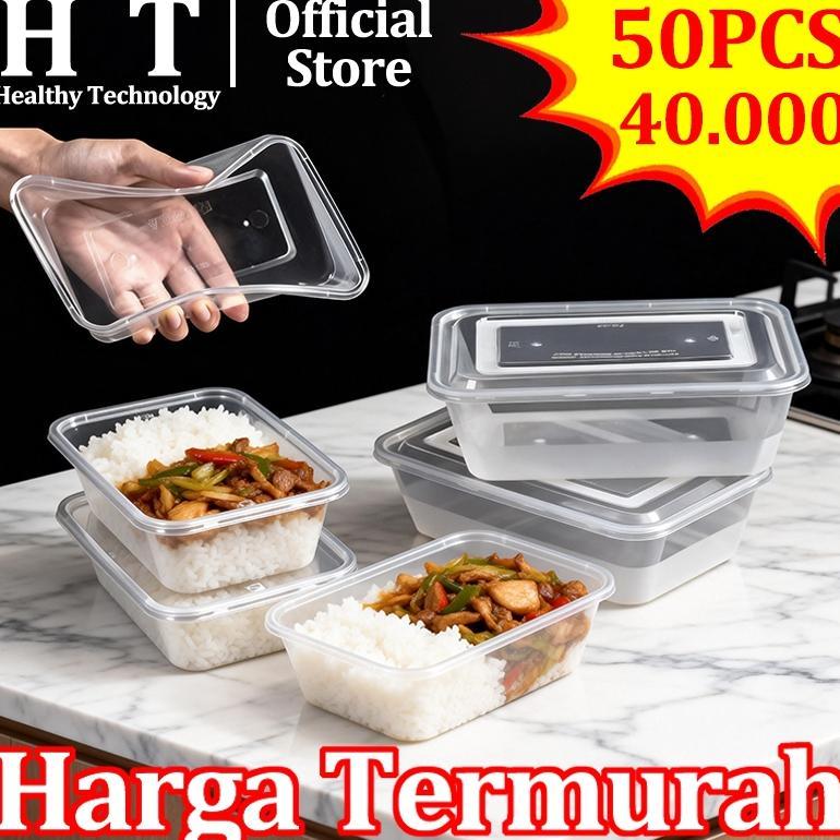 50PCS Kotak Makan Plastik Thinwall Rectangle Food Container Box Clear Tempat Makan Plastik Bening