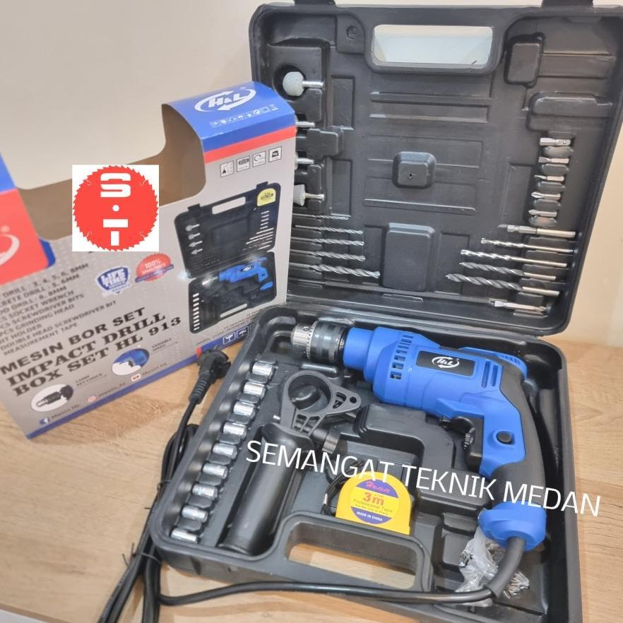 HL913 PAKET MESIN BOR LISTRIK IMPACT BETON DRILL SET 13MM H&L HL 913 DISKON