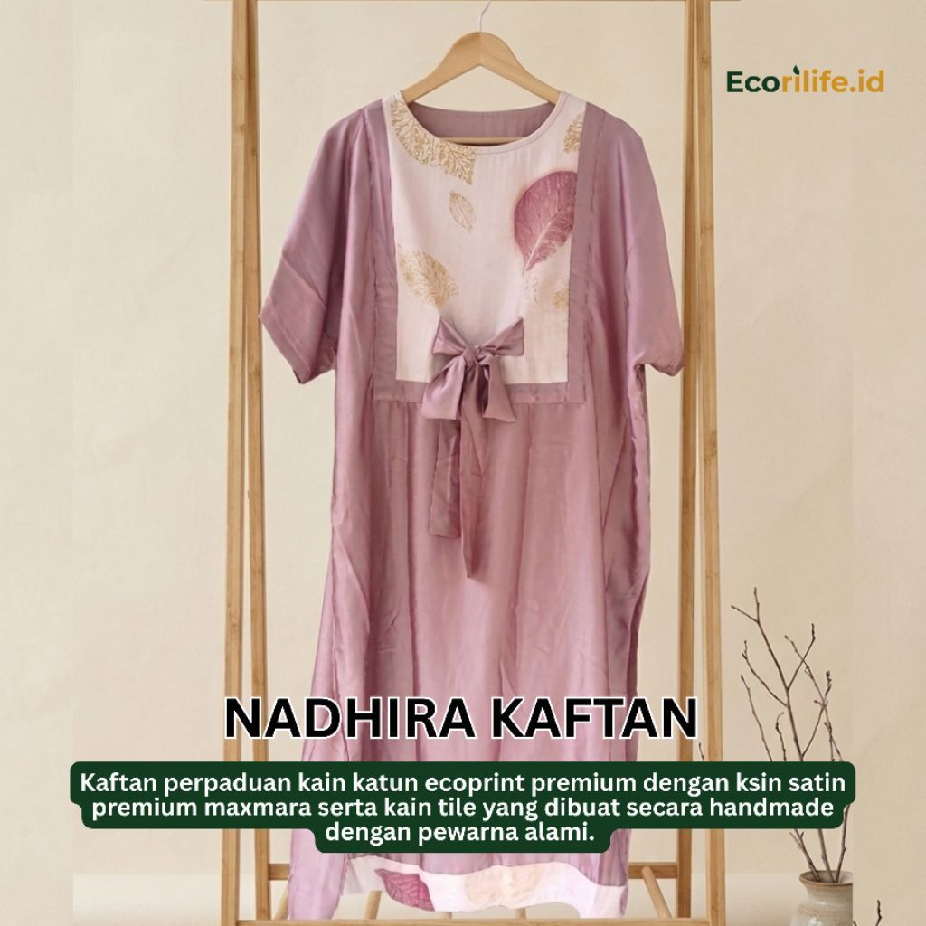 Nadhira Kaftan Ecoprint Wanita Premium Handmade Dress Muslim Elegan Ecorilife