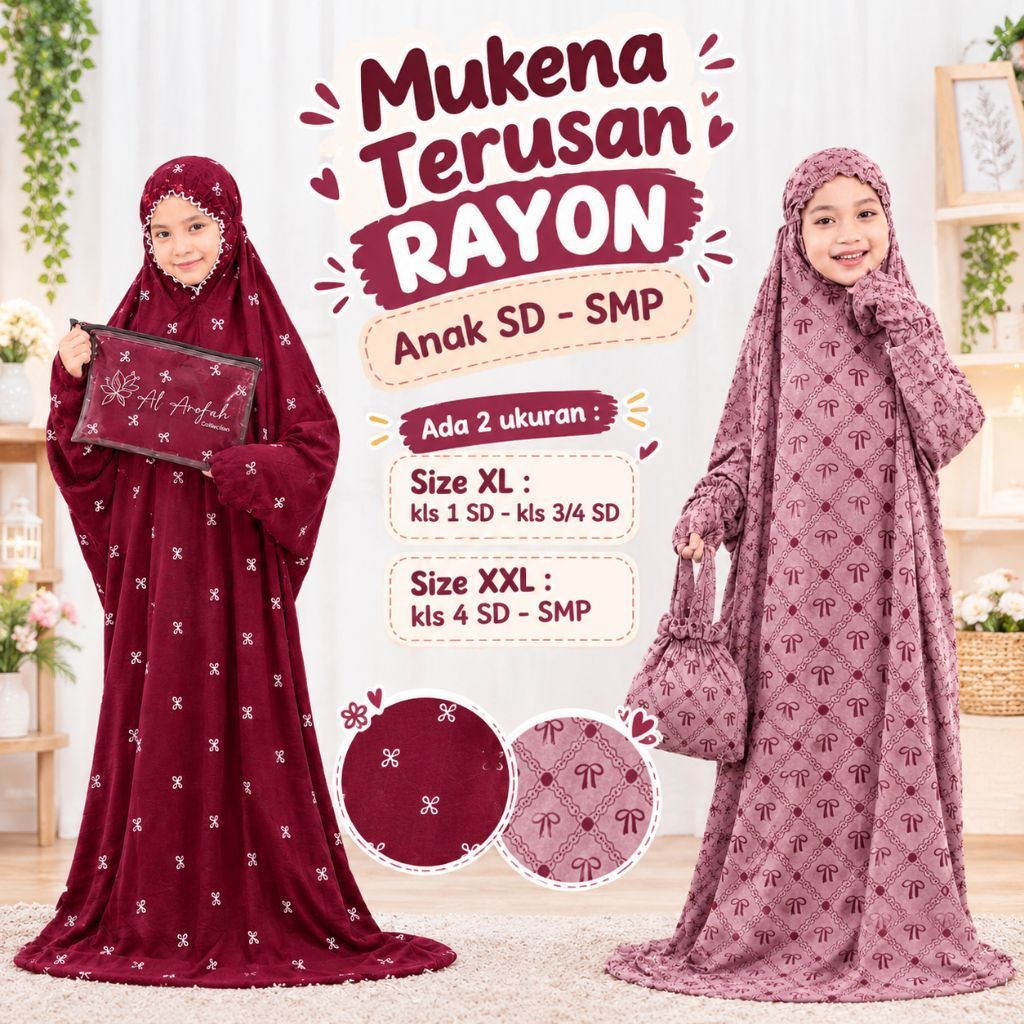 Al arofah Mukena Terusan Travel Anak Balita - TK - SD - SMP bahan katun RAYON motif printing
