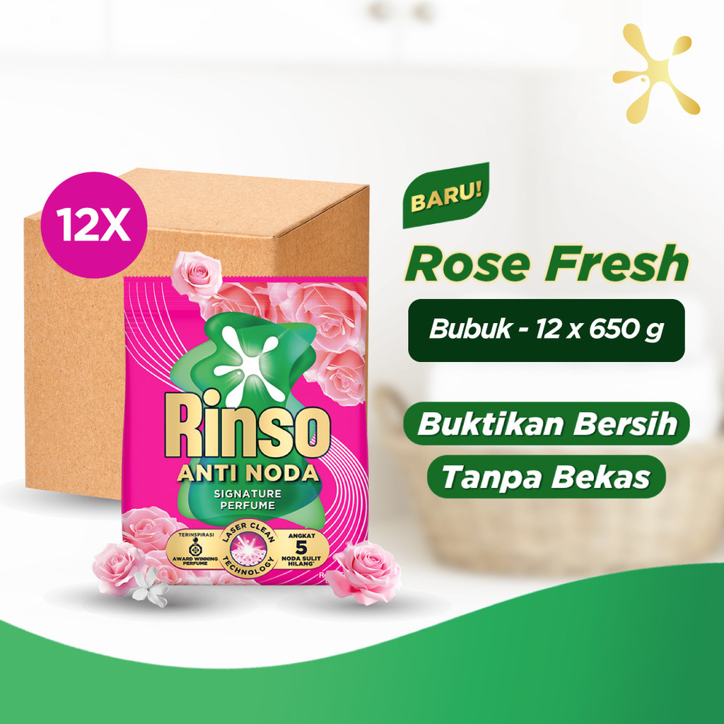 Rinso Molto Anti Noda Detergen Bubuk Rose Fresh 650g (Isi 12)