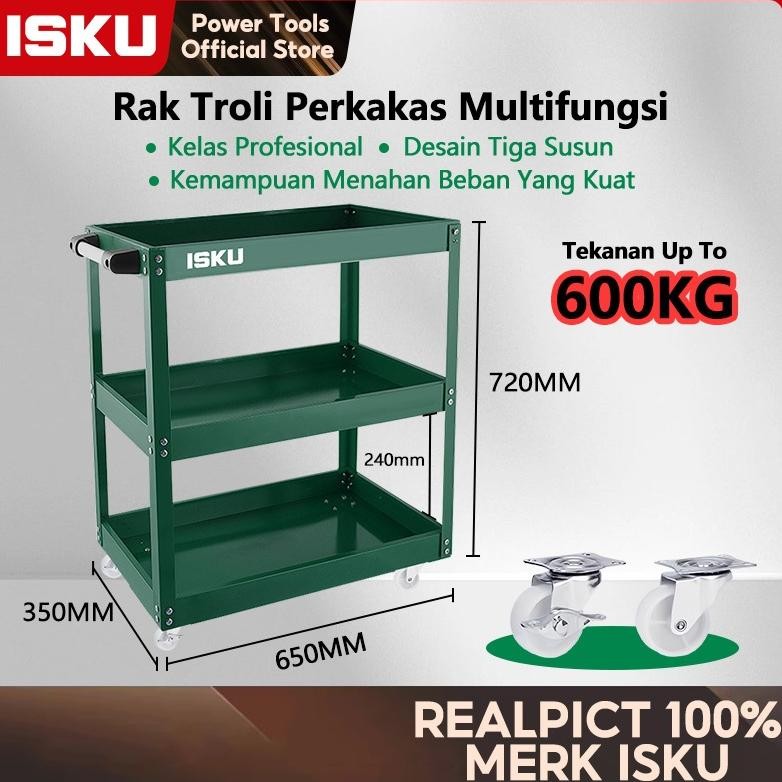 ISKU Trollies Bengkel Rak 3 Susun Trolly Trolley perkakas tools Tool Cart Rak /Alat Perkakas Trolly 