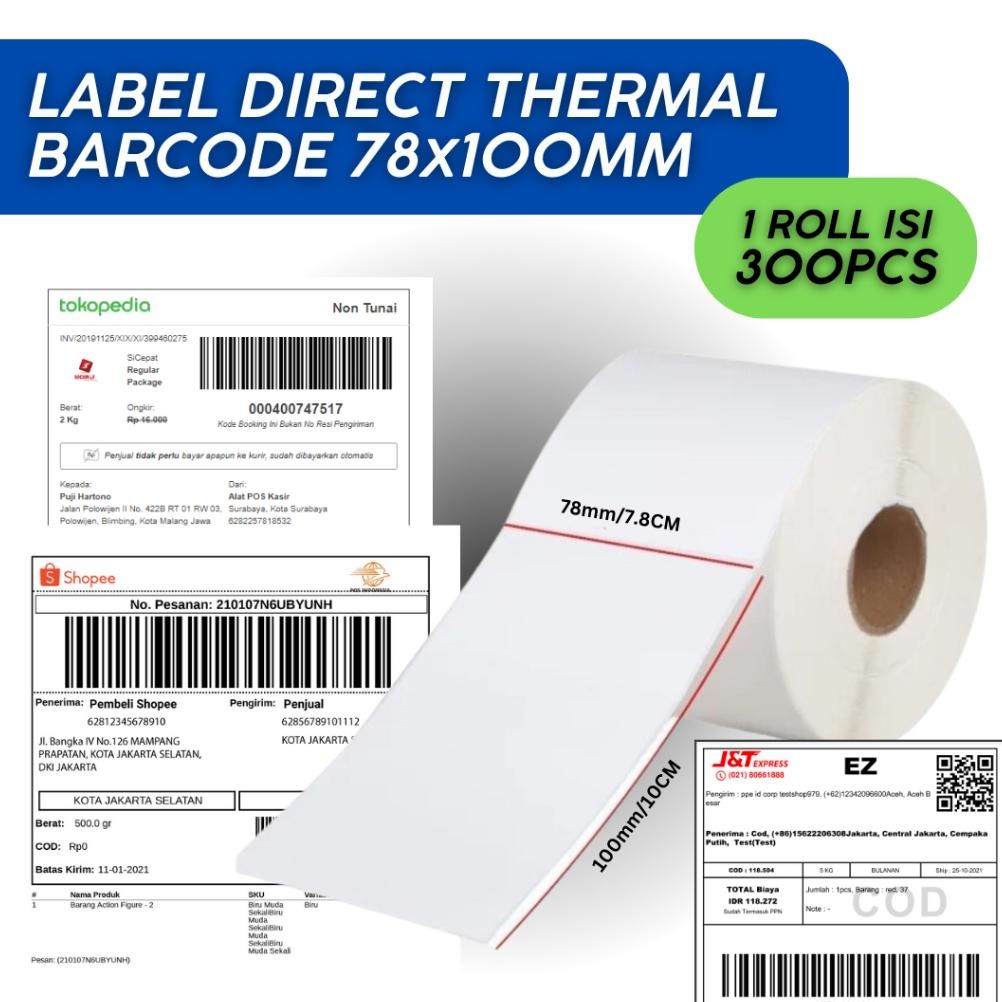

Premium Label Barcode Direct Thermal 1 Kolom 78X100Mm [300 Pcs] Prermium