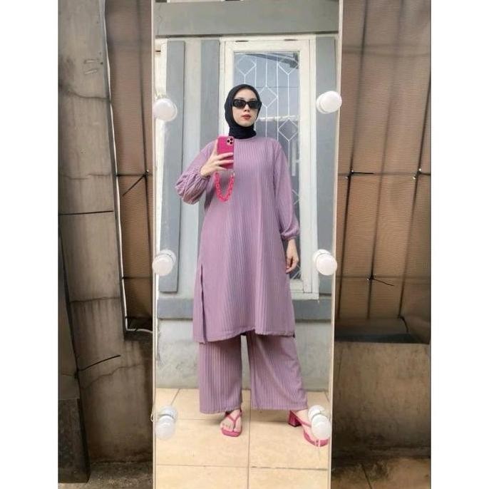 Db107 >> Onset Tunik Knit Hornet / Stelan Knit Terbaru / Set Tunik Atasan Cantik Celana Nyaman Panja