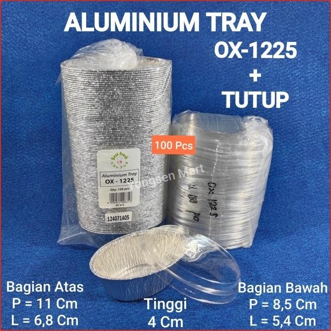 ( CUP + TUTUP ) Aluminium model Oval OX-1225 , wadah Aluminium Foil Oval isi 100pcs aSt