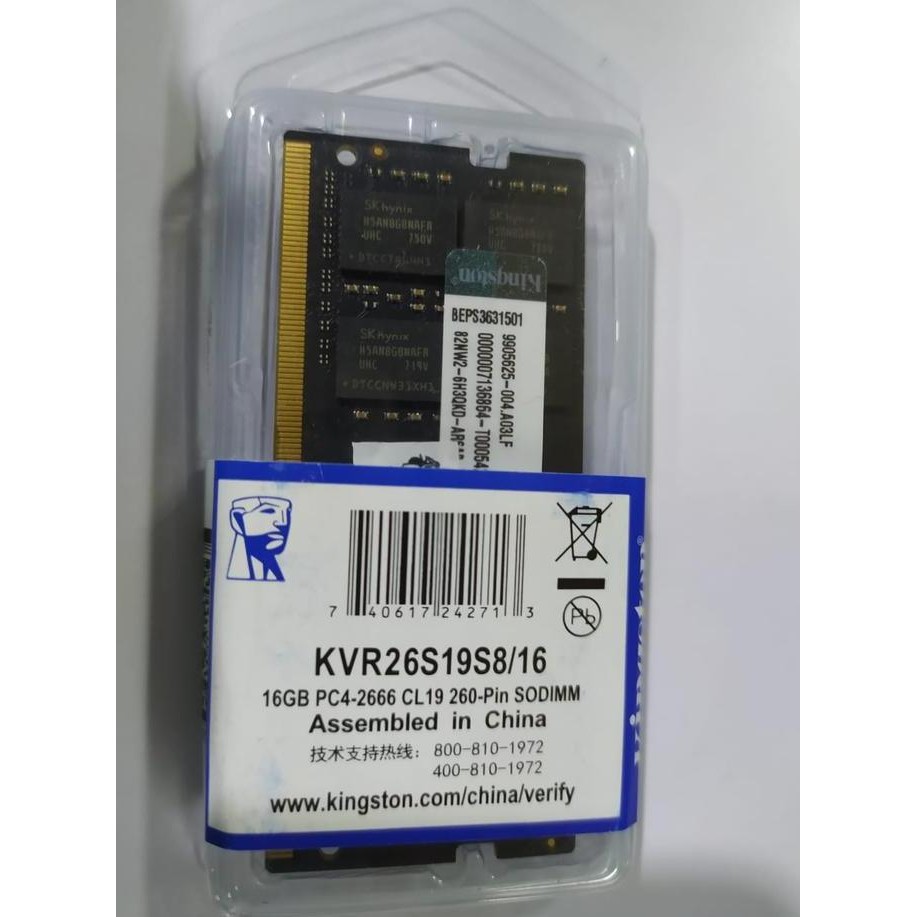 Memory/Ram Kingston Ddr4 16Gb Pc 21300/2666Mhz Sodim-Memory 16Gb