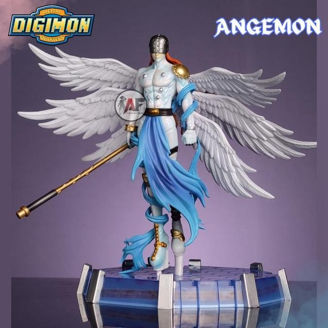 Statue Action Figure Digimon Angemon & Angewomon Moon Studio Design Recast With Led