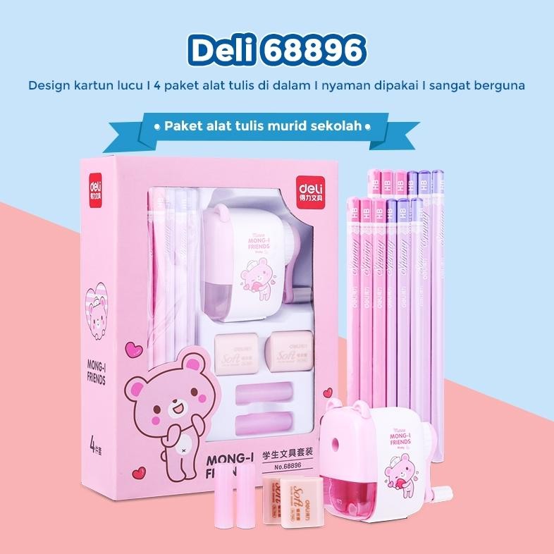 

Deli Stationery Set 4 in 1 Rautan Pensil 12pcs Pensil 2 Penghapus dan 2 Penutup Pena 68896 Warrna Biru
