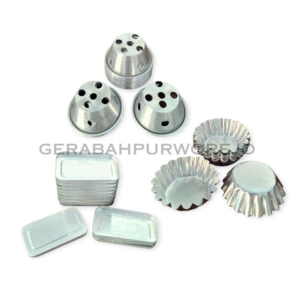 Cetakan Kue Bolu Kukus Pie Buah DAn Sagon Kecil Aluminium 3 Bentuk Bulat dan Kotak